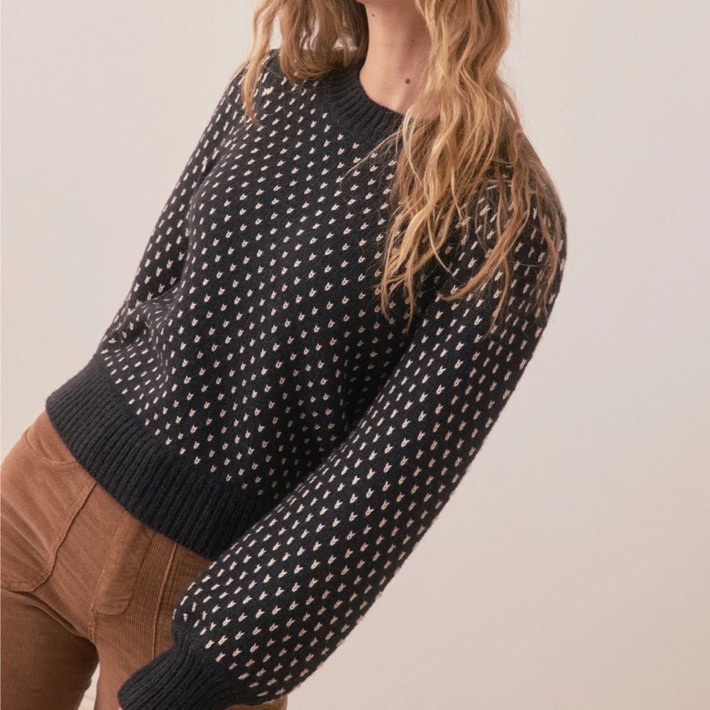 Marine Layer Alma Puff Sleeve Black and White Crew Neck Sweater XL NWT - Picture 4 of 11